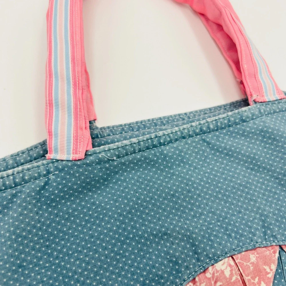 VTG Quilted Patchwork Star Tote Bag Polka Dot Cottagecore 90s Grandma Handmade